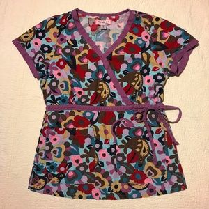 Koi by Kathy Peterson Scrubs Top Lilac Floral S/S